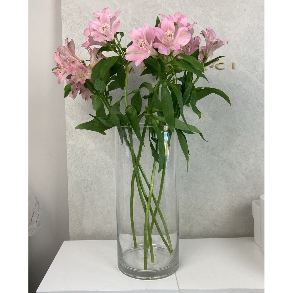 Large Contemporary Crystal Clear Vase Heavy Glass 13.5" Tall 6 Inch Opening